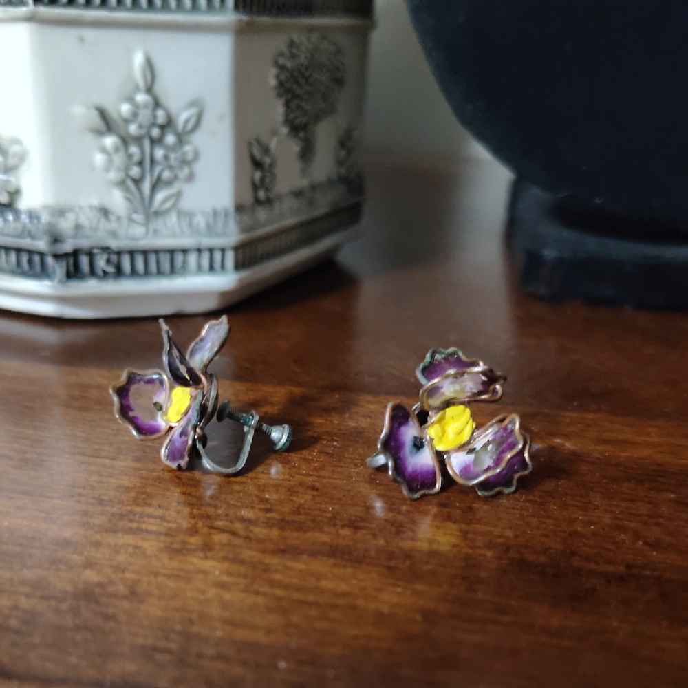 Elegant Purple and Yellow Floral Earrings